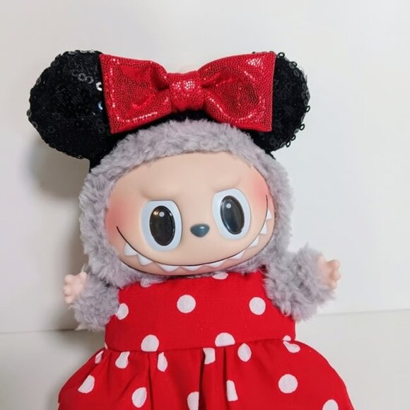 Custom Labubu Polka Dot Minnie Mouse Dress and Ears Outfit - Picture 7 of 7